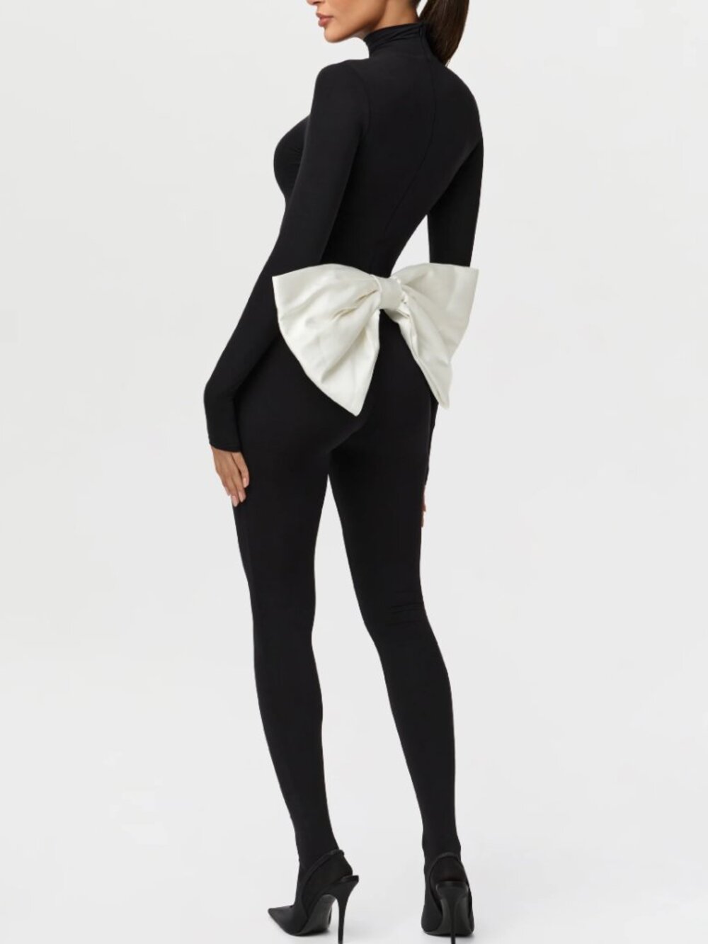 Naked Wardrobe Naked Bow Closed Toe Jumpsuit Black White Bodycon Size XL NWOT